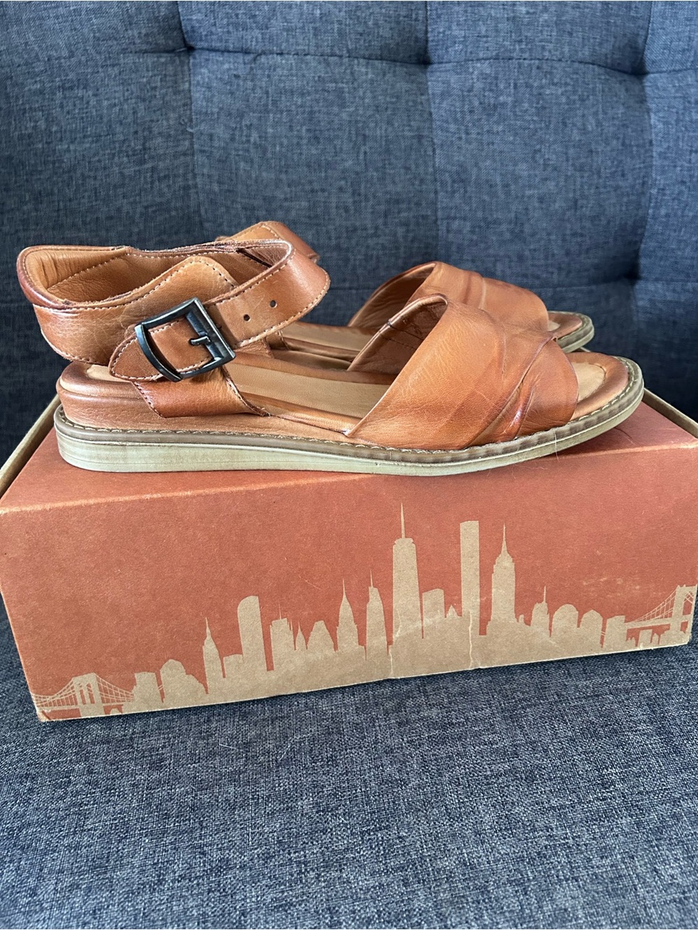Miz Mooz Cognac Leather Ankle-Strap Sandals